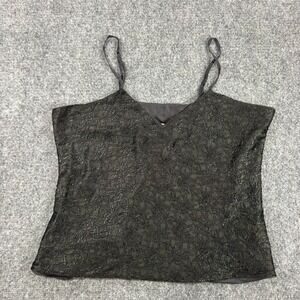 Simply Silk Black 100% Silk Camisole Top Floral Textured V-Neck Large